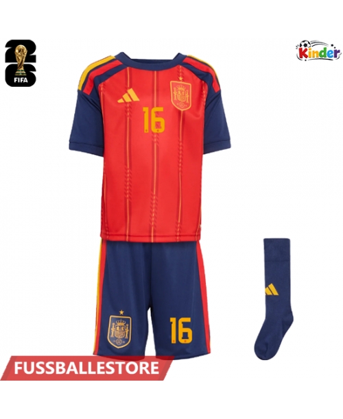 Günstige Spanien Rodri Hernandez #16 Heimtrikotsatz Kinder WM 2026 Kurzarm (+ Kurze Hosen)
